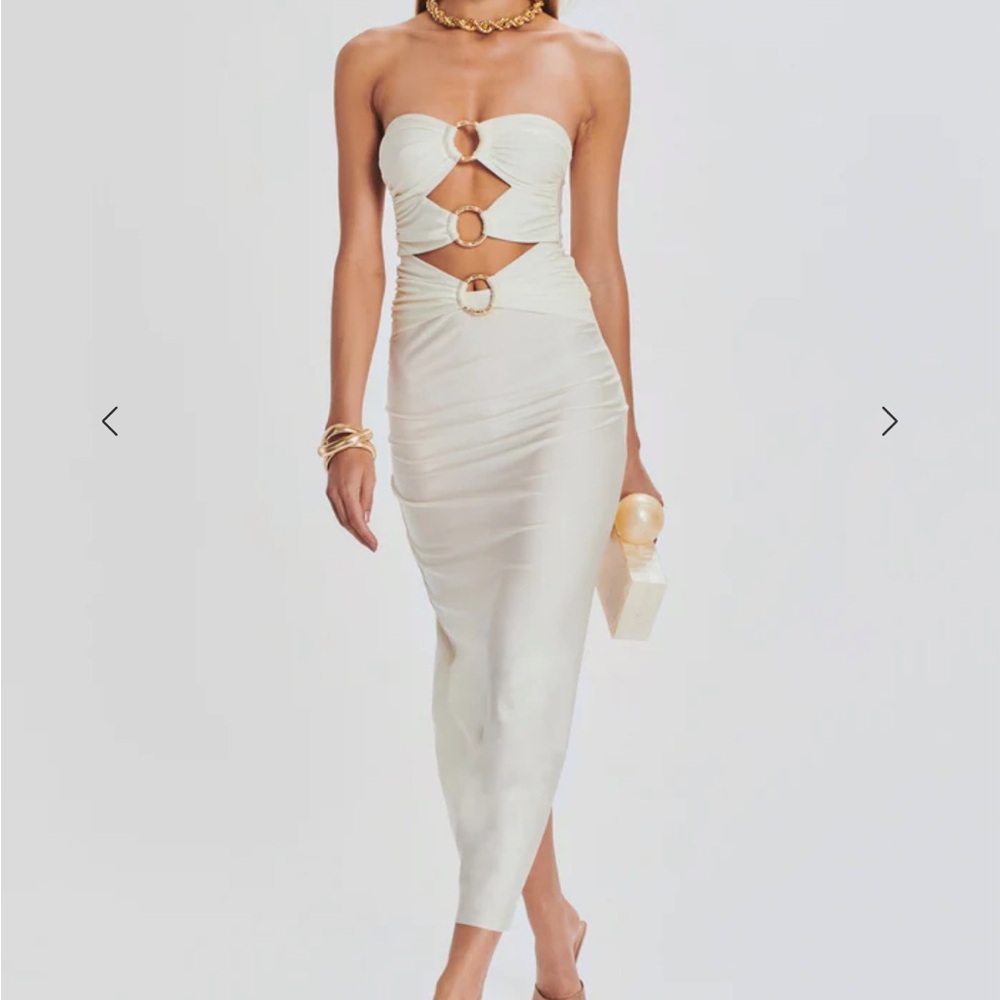 Shani Shemer Lily Lycra Cream Cut-Out Midi Dress